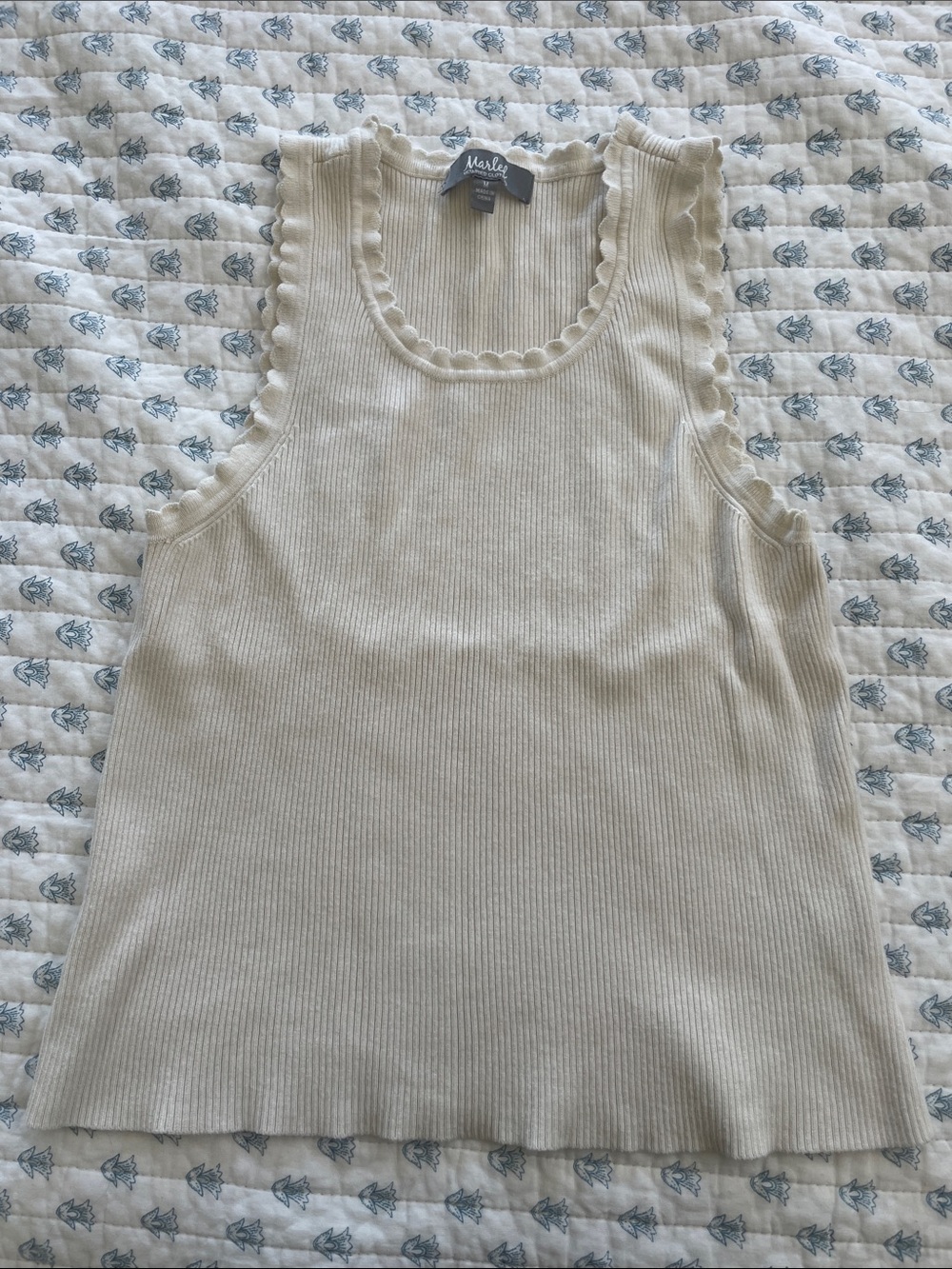 Scalloped Ribbed Tank Top in Cream